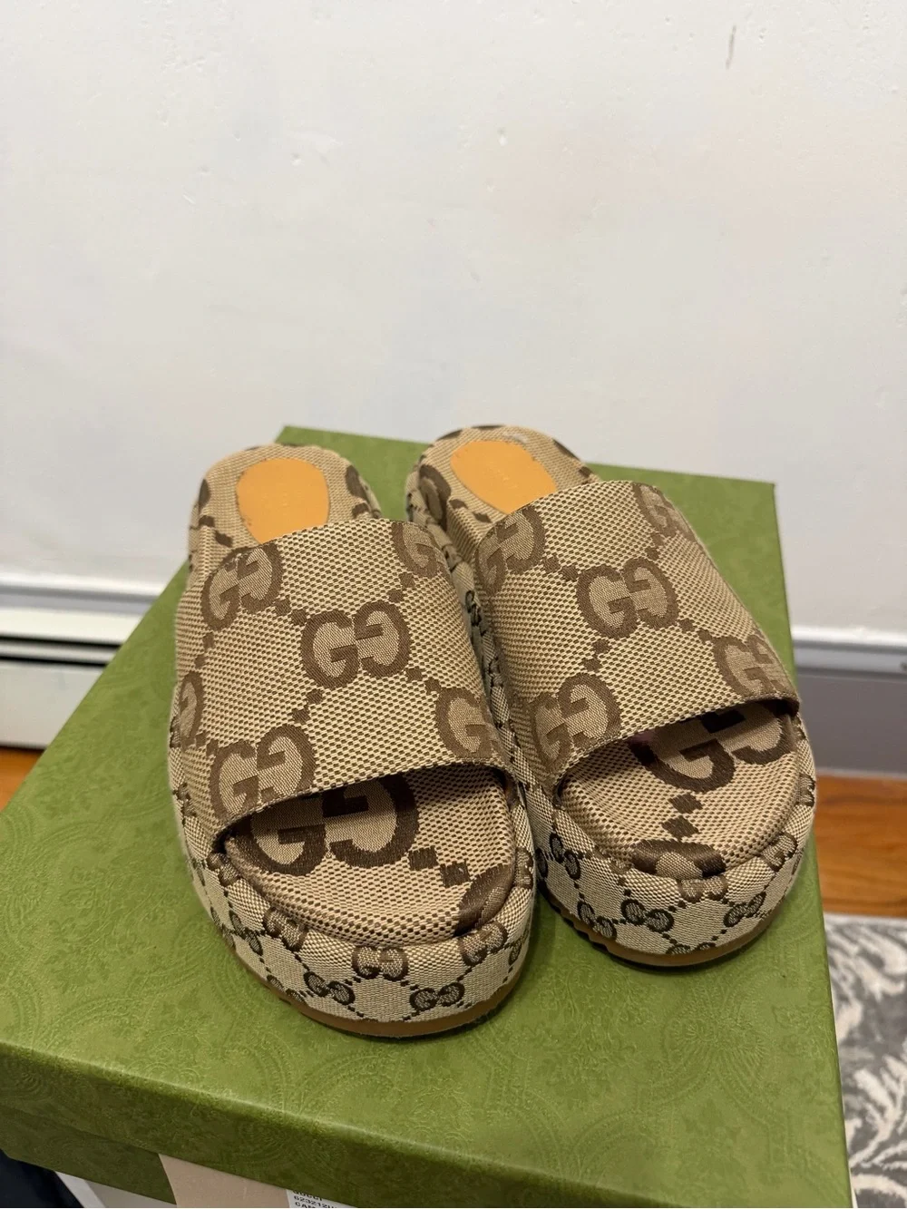 Gucci Beige and Brown GG Canvas Platform Slides